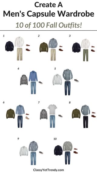 Create a Men’s Capsule Wardrobe: 10 Fall Outfits Mens Wardrobe Closet, Minimalist Wardrobe Men, Fashion Lessons, Capsule Clothing, Capsule Wardrobe Men, Husband Fashion, Men's Capsule Wardrobe, Create A Capsule Wardrobe, Mens Wardrobe