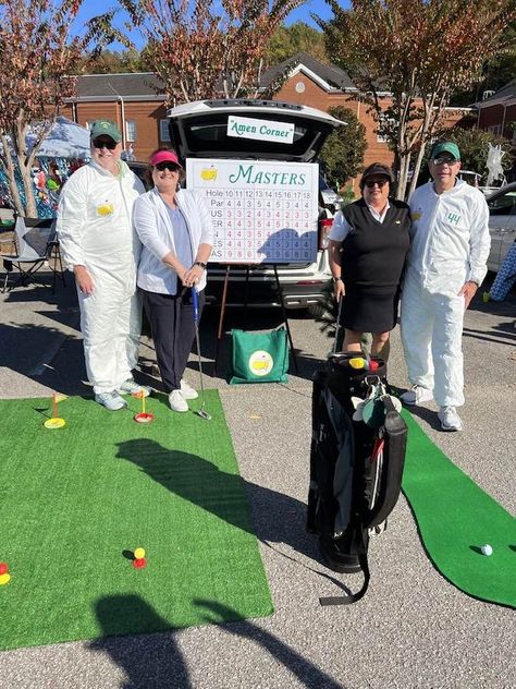 master's trunk or treat idea Golf Theme Trunk Or Treat Ideas, Masters Trunk Or Treat, Golf Themed Trunk Or Treat, Golf Trunk Or Treat Ideas, Mini Golf Trunk Or Treat, Golf Trunk Or Treat, Trunk Or Treat Golf Theme, Trunk N Treat Ideas, Diy Halloween Golf Cart Decorations