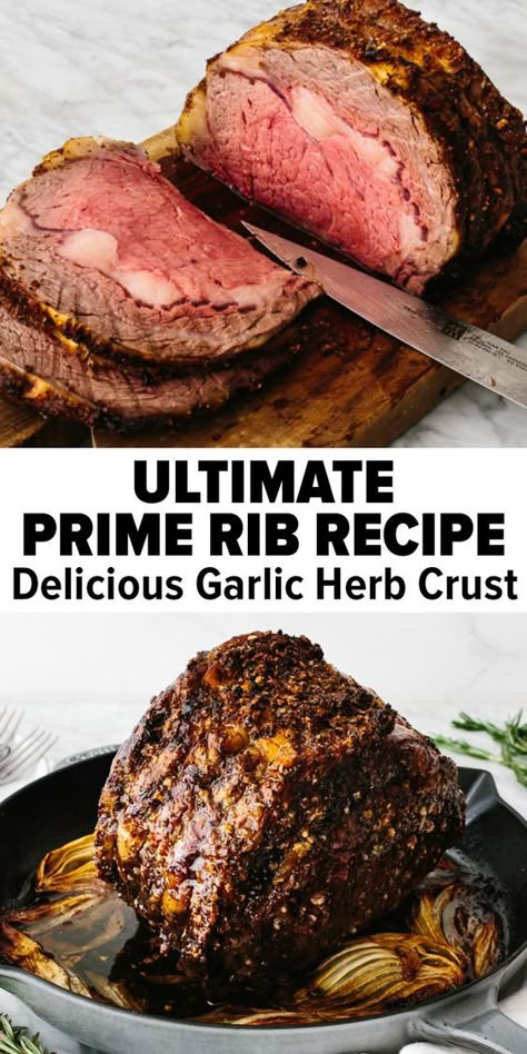 Are you ready for the BEST Prime Rib recipe? This is a no-fail, meltingly tender and juicy, garlic-crusted prime rib that will have all your guests swooning. This standing beef rib roast is perfect for Christmas and the holidays, or any special occasion worthy of a little splurge. #christmasrecipe #primeribroast #easyprimeribe #ovenprimeribroast Prim Rib Roast Recipe, Prime Rib Rub Recipe, Prim Rib, Best Prime Rib Recipe, Cooking Prime Rib Roast, Slow Roasted Prime Rib, Rib Rub Recipe, Prime Rib Roast Recipe, Cooking Christmas