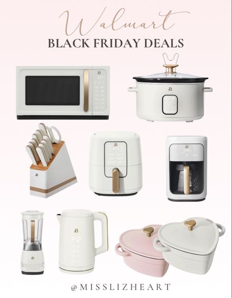 Walmart Black Friday deals. White and gold kitchen appliances form cook with beautiful brand! White Kitchen Items, White Kitchen Supplies, Gold White Kitchen Decor, White And Gold Microwave, White Kitchen Gold Hardware Black Stainless Steel Appliances, White And Gold Appliances Kitchen, White Gold Kitchen Appliances, White And Gold Kitchen Accessories, Black White Gold Kitchen Ideas