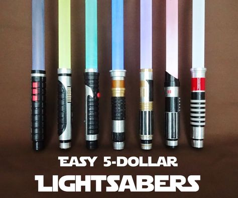 Make some awesome Lightsabers for about $5 each!I recently made a bunch of homemade Lightsabers for my kids and me to play with and use for Halloween costumes. As I was figuring out how to make these, my goal was to come up with a method that balanced maximum coolness with minimum cost and ease of making. I was very happy with the results!Read on to see how I made these, and how you can too. Enjoy! Lightsaber Diy, Diy Star Wars Gifts, Diy Lightsaber, Lightsaber Hilt, Star Wars Diy, Star Wars Light Saber, Star Wars Costumes, Cosplay Tutorial, Star Wars Birthday