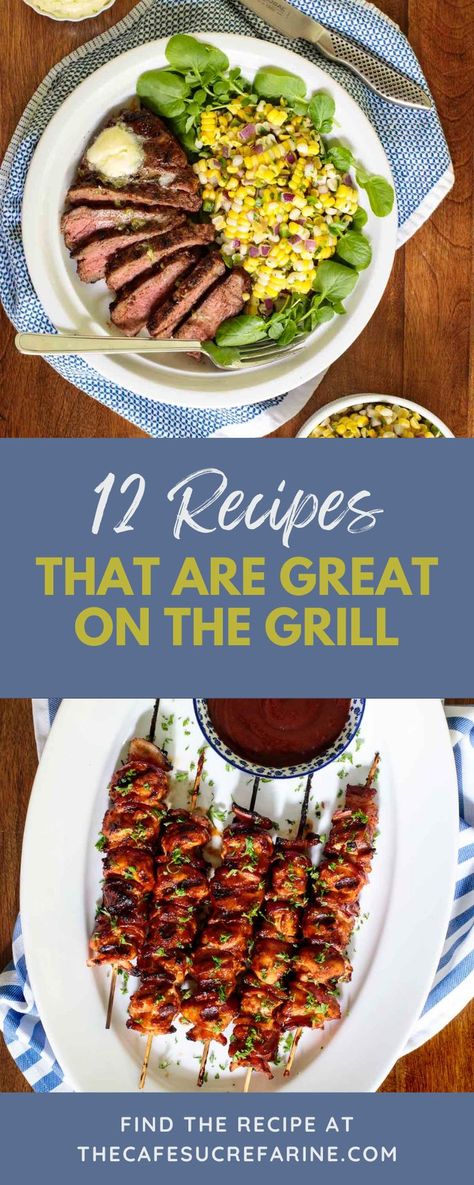 We have rounded up 12 recipes that are great on the grill! It's getting warmer so that means grilling season is officially here! We have tested many recipes over the years and have found some good discoveries for juicy and flavorful meat on the grill! Thesse are great for weeknight meals or a family bbq! For more details, read the full post. Meat Grilling Recipes, Meat On Grill Ideas, Great Grilling Recipes, Grilled Dinners For Two, Bbq Meats Grill, Weeknight Grilling Dinners, Grill Recipes Meat, Sunday Grill Dinner Ideas, Grilling Ideas Meat