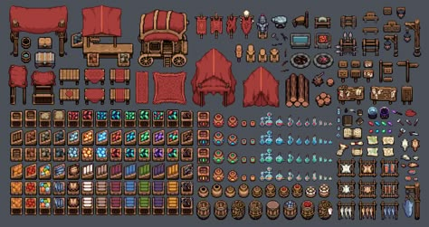 Top Down Game Environment, Pixel Art Market, Pixel Art Characters Top Down, Top Down Game Art, Market Art, Top Down Pixel Art, Rpg Game Design, Top Down Game, Tiles Game