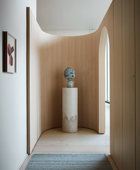 Shawn Henderson, Apartment Entry, West Village Apartment, Open Plan Apartment, American Interior, Entrance Foyer, Curved Walls, Yacht Design, Entry Hall