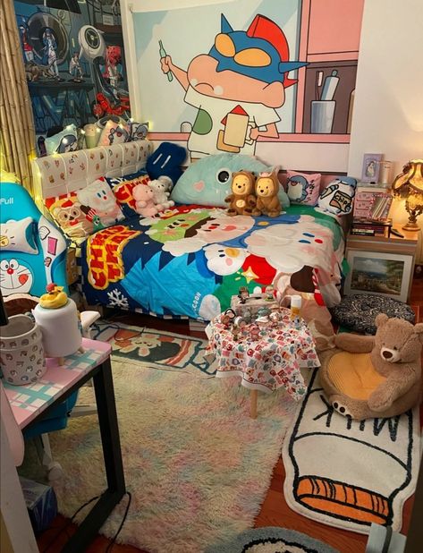 Shinchan Room Decor, Japanese Room Aesthetic, Art Studio Room, Otaku Room, Japanese Room, Dekorasi Kamar Tidur, Set Decor, Cute Bedroom Decor, Studio Room