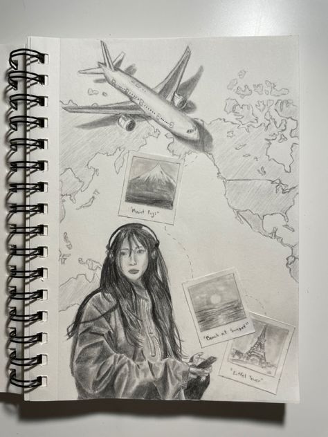 #pinterestgirl #drawing #sketch #sketchbook #art #vacation #polaroid #airplane Passport Sketch Drawing, Drawing Airplane Easy, Expedition Drawing Ideas, Plane Window Drawing, Passport Sketch, Airplane Drawing Sketches, Vacation Sketchbook, Traveling Sketch, Polaroid Sketch