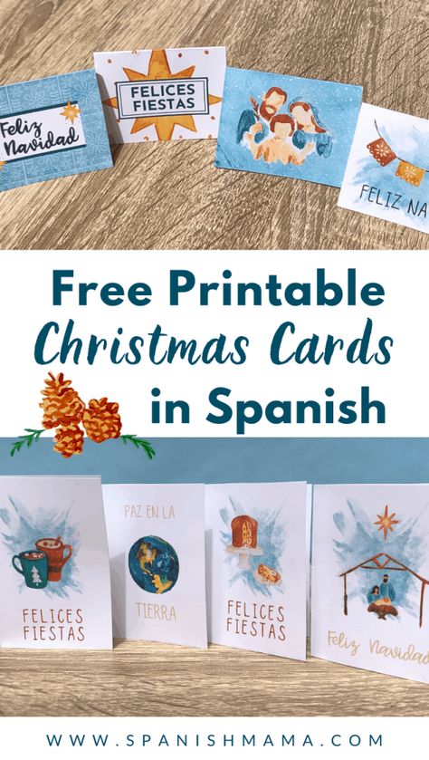 Free Printable Christmas and Holiday Cards in Spanish https://spanishmama.com/christmas-cards-in-spanish/ Spanish Christmas Cards, Mexico Christmas, Free Printable Christmas Cards, Spanish Christmas, Mexican Christmas, Religious Christmas Cards, Christmas Cards Kids, Free Thank You Cards, Christmas Gift Tags Printable