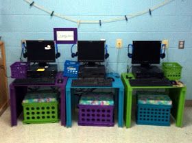 Classroom Computer Station, Ikea Classroom, Crate Seats, Classroom Arrangement, Computer Center, Listening Center, Classroom Seating, Computer Station, Classroom Makeover