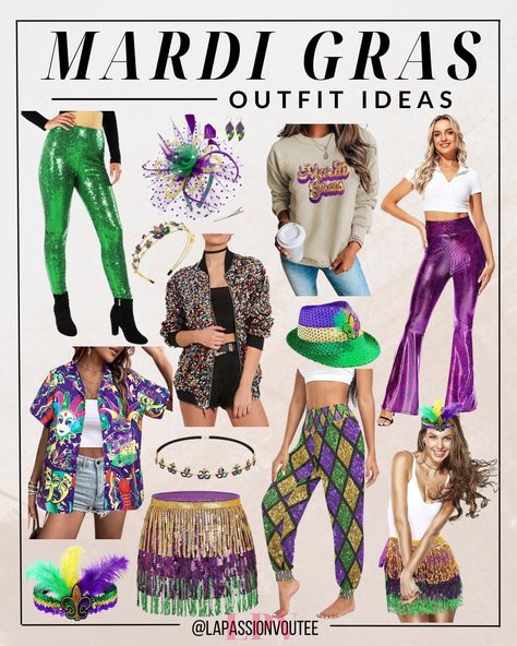 Elevate your Mardi Gras style game with these stunning outfit suggestions designed exclusively for women. From striking hues to whimsical accessories, these ensembles capture the essence of the carnival season. Step into the festivities with confidence and flair, ready to revel in the joyous atmosphere of Mardi Gras.  women outfits | casual black women outfits | party outfit ideas | baddie outfits | tulane Masquerade Party Outfit Women Casual, Mardi Gras Spirit Week Outfit, Mardi Gras Plus Size Outfit, Mardi Gras Outfit Ideas For Women, Madi Gras Outfits, Casual Black Women Outfits, Carnival Outfit Ideas Casual, Masquerade Party Outfit Women, Mardi Gras Party Outfit