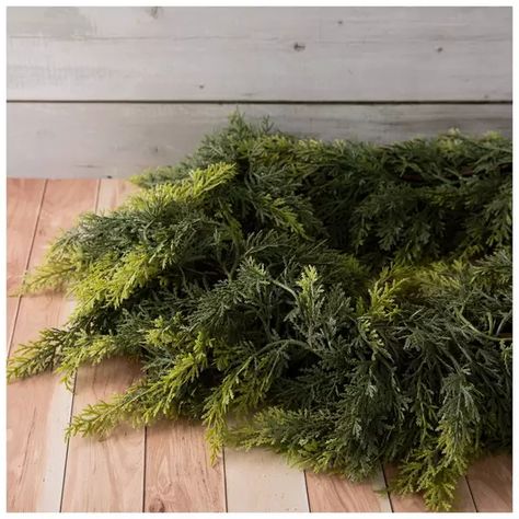 Cedar Garland | Hobby Lobby | 5560925 Pumpkin Porch Decorations, Porch Garland, Cedar Leaves, Cedar Garland, Porch Pumpkins, Hobby Lobby Christmas, Pine Garland, Green Tips, Holiday Garlands