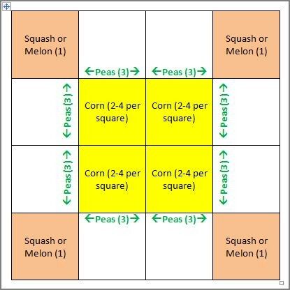 Three Sisters Gardening Layout Square Foot Gardening Layout, Square Foot Garden, Companion Gardening, Garden Companion Planting, The Three Sisters, Backyard Garden Layout, Fall Garden Vegetables, Garden Veggies, Veg Garden