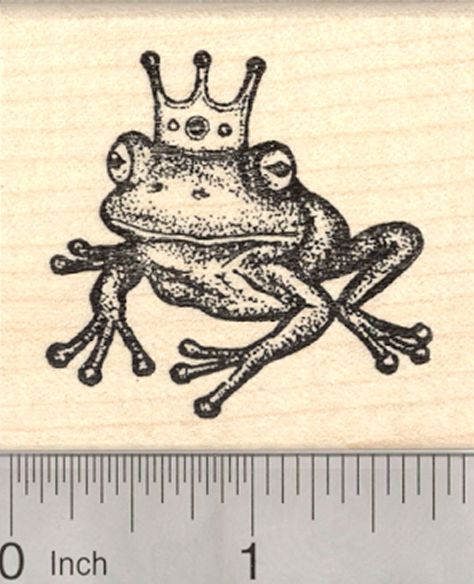 Frog Prince Rubber Stamp, with Crown, Fairy Tale, European Folklore, Fantasy Frog With Crown Drawing, Frog Prince Tattoo, Frog Prince Drawing, Fairycore Tattoo, Future Artwork, Sticker Sketch, Frog Friends, Crown Fairy, European Folklore