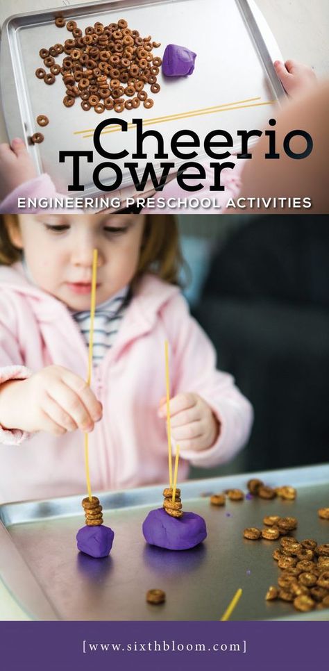 This Cheerio Tower building activity falls under Technology & Engineering. The children will build with cheerios, uncooked pasta, and play dough. The children will use inquiry skills to understand what to do to help keep the cheerios up. This follows guideline 23. Explore and describe a wide variety of natural and man-made materials through sensory experiences. Early Education Activities, Toddler Stem, Stem Activities Preschool, Preschool Stem, Preschool Science Activities, Engineering Activities, Preschool Activities Toddler, Activities For Preschoolers, Steam Activities