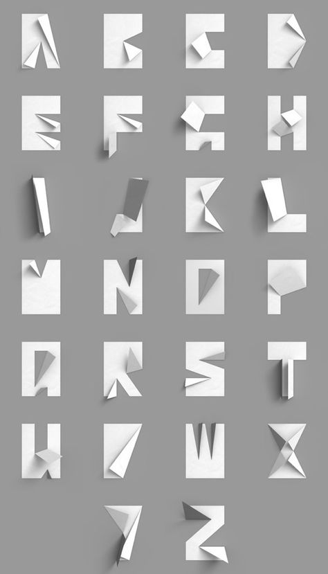 Technically, kiragami typography (and not origami), because the paper has been cut and folded. 3d Tipografi, 달력 디자인, Portfolio Covers, Alfabet Letters, Typography Alphabet, 타이포그래피 포스터 디자인, Cool Typography, Folded Paper, Alphabet Design