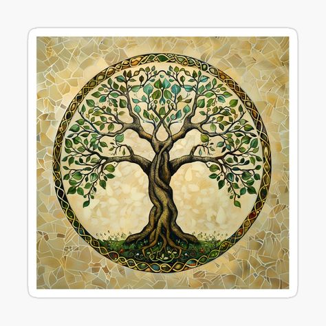 Get my art printed on awesome products. Support me at Redbubble #RBandME: https://www.redbubble.com/i/sticker/The-Tree-of-Life-4-by-Divinitree/159994549.EJUG5?asc=u Tree Of Life Mural, Yggdrasil Tree, Office Black, Paint Night, Old Tree, The Tree Of Life, Black White Gold, Tree Painting, The Tree