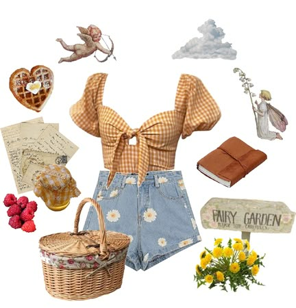 cottagecore Outfit | ShopLook Cottagecore Polyvore, Cottagecore Shorts Outfit, Summer Cottage Outfit, Picnic Clothes Outfits Style, Cottage Girl Outfit, Cottage Style Outfits, Spring Cottagecore Outfits, Outfits Para Picnic, Cottagecore Fashion Summer