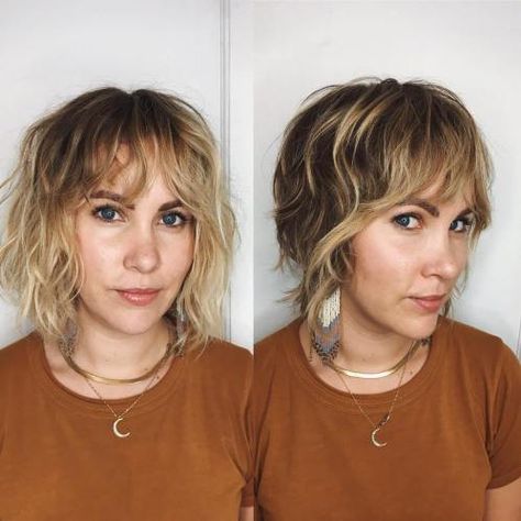 Wavy Shaggy Bronde Bob with Bangs Bronde Bob, Short Textured Hair, Modern Shag Haircut, Short Shaggy Haircuts, Short Shag Haircuts, Shaggy Short Hair, Short Shag Hairstyles, Shaggy Haircuts, Short Shag