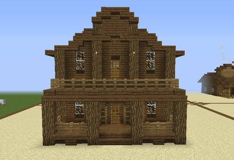 Western Wooden House - GrabCraft - Your number one source for MineCraft buildings, blueprints, tips, ideas, floorplans! Minecraft Western House Ideas, Minecraft Wild West House, Minecraft Saloon, Minecraft Build House, Minecraft Building Blueprints, Minecraft City Buildings, Minecraft Medieval, Minecraft Inspiration, Cool Minecraft Houses