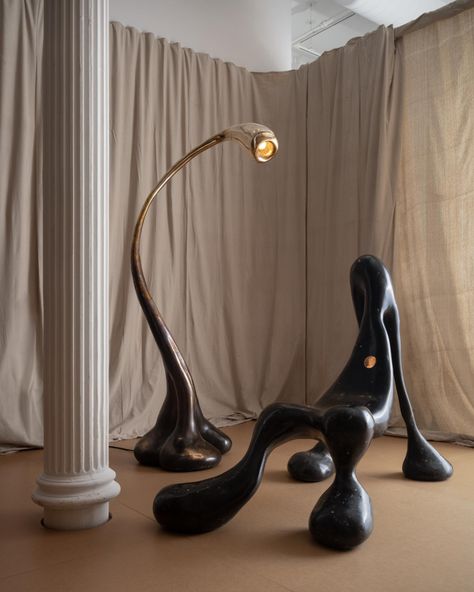 Interesting Chair Design, Rogan Gregory, Sculpture Chair, Sculpture Interior Design, Modern Floor Lamp Design, Bronze Chair, Sculpture Furniture, Unique Chairs Design, Light Sculptures