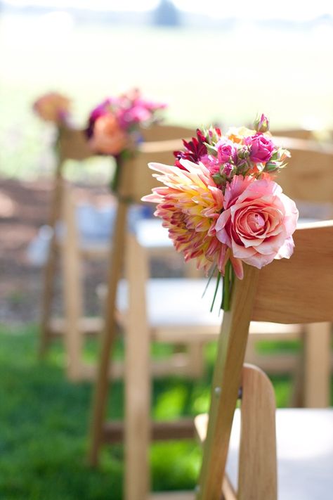 Mini-Bouquet-Wedding-Ceremony-Chair-Decor Wedding Ceremony Chairs, Floral Chair, Ceremony Chairs, Wedding Chair Decorations, Aisle Flowers, Garden Weddings Ceremony, Wedding Aisle Decorations, Wedding Ceremony Flowers, Ceremony Flowers