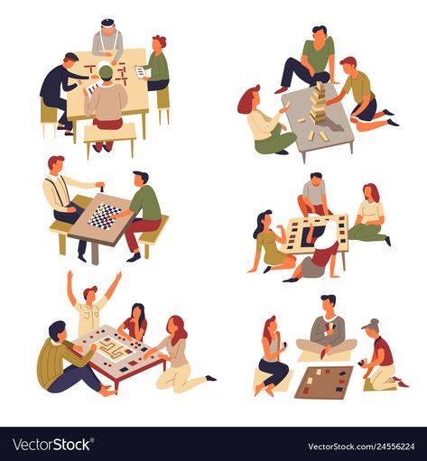 Family Playing Board Games Photography, People Playing Cards Drawing, Playing Chess Illustration, People Playing Board Games, Board Games Illustration, People Playing Cards, Playing Cards Illustration, Family Hobbies, Entertainment Illustration