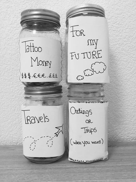 Money Jars  #tattoos #travel #future #outing Saving Money Jars, Money Jars Diy, Travel Jar, Diy Hanging Shelves, Savings Jar, Money Jars, Diy Wall Shelves, Wine Bottle Diy Crafts, Wine Bottle Diy