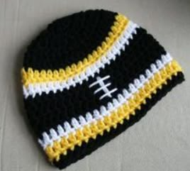 Crochet Football Beanie, Crochet Football Pattern, Crochet Football Hat, Crochet Football, Steelers Baby, Loom Knit Hat, Crochet Baby Beanie, Crochet Beanies, Crocheted Hats