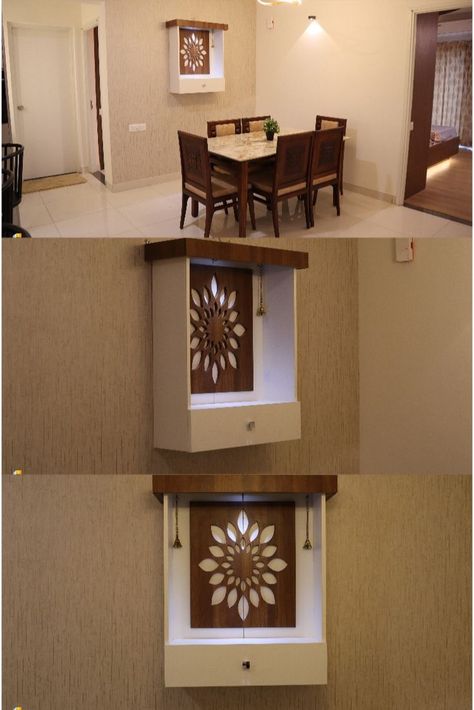 Very Small Pooja Room Ideas, Wall Mounted Mandir Design For Home, Movable Pooja Unit, Mandir For Small Space, Small Mandir In Kitchen, Small Puja Unit Design On Wall, Small Space Mandir Ideas, 2 Feet Pooja Unit, Mandir Ideas For Small Space In Living Room