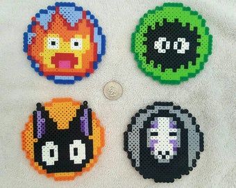 Ghibli Perler Beads, Perler Beads Coasters, Hama Beads Coasters, Sticker Photography, Modele Pixel Art, Hamma Beads Ideas, Pixel Beads, Melty Bead Patterns, Pearl Beads Pattern