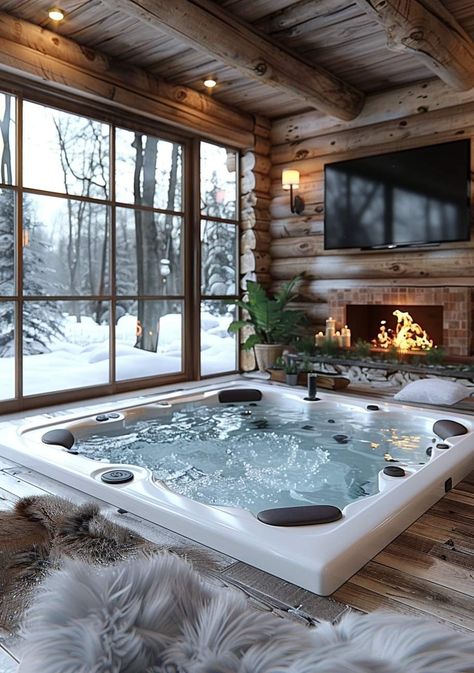 Cozy Bath, Indoor Jacuzzi, Hot Tub Room, Indoor Pool Design, Sauna House, Fantasy Rooms, Spanish Style Home, Spa Room, Dream Living