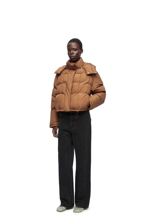 Loewe Puffer Nylon Jacket | Luxury Jacket | Loewe | winter outfit inspo and ideas Puffer Jacket Winter Outfit, Loewe Puffer, Jacket Winter Outfit, Outfit Inspo Winter, Luxury Jacket, Winter Outfit Ideas, Detachable Hood, Knit Cuff, Winter Outfit