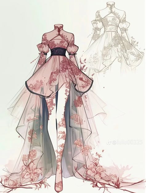 Fantasy Dress Design Drawing, Princess Dress Drawing Sketches, Art Outfits Drawing, Dreamy Gowns, Dress Design Drawing, Art Outfits, Fashion Drawing Dresses, Clothing Design Sketches, Drawing Anime Clothes