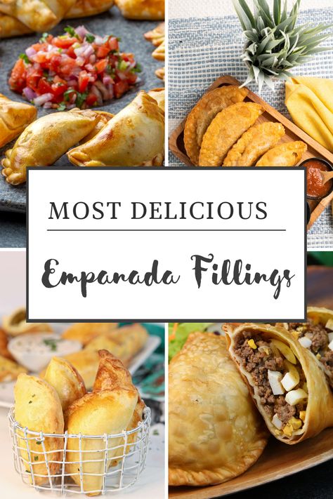 Unique Empanada Fillings, Goat Cheese Empanadas, Lamb Empanadas Recipe, Pork Empanadas Filling, Different Empanada Fillings, Types Of Empanadas, Empanada Dinner Sides, Best Empanada Filling, Empanada Filling Ideas