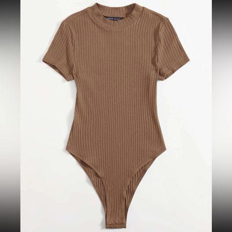 This Bodysuit Is Brand New! The Size Didn’t Fit Me And I Couldn’t Return It. It Had Original Tags And Has Never Been Worn. It Is A Tan Color With Ribbed Fabric. Snaps At The Bottom. Can Provide Measurements If Asked. Turtleneck Leotard, Tan Bodysuit, Black Mesh Bodysuit, Slim Bodysuit, Ribbed Knit Bodysuit, Bodysuit Tops, Mock Neck Bodysuit, Body Suit Outfits, Casual Cap