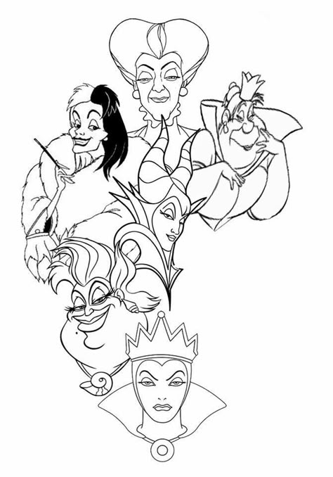 Villains Tattoo, Free Disney Coloring Pages, Disney Sleeve, Tattoo Leg, The Evil Queen, Female Villains, Disney Villain, Disney Art Drawings, Disney Villains Art