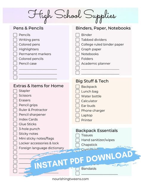 Senior High School School Supplies, Junior School Supplies List, Senior High School Essentials, School Supplies Highschool Junior, Back To School Highschool Freshman Supplies, Supply List For High School, High School Supplies List Junior, Freshman Supplies List, High School Supply List Sophomore