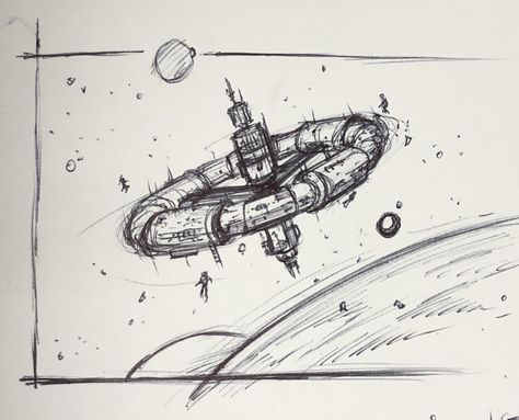 Spaceship Drawing Reference, Galaxy Sketch Drawing, Space Pen Drawing, Space Drawing Sketch, Space Sketch Ideas, Spaceship Drawing Sketches, Nasa Sketch, Imaginary World Drawing, Space Station Drawing