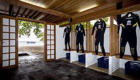 Dive Center Building - Siladen Resort & Spa Indonesia Scuba Vbs, North Sulawesi, Dive Resort, Scuba Diving Equipment, Dive Shop, Interior Design Drawings, Marriott Hotel, Outdoor Bath, Diving Center