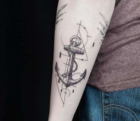 Sextant Tattoo, Unique Forearm Tattoos, Anchor Tattoo Design, Anker Tattoo, Military Tattoos, Anchor Tattoos, Illustration Tattoo, Anchor Tattoo, Geniale Tattoos