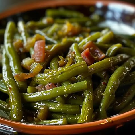 Texas Roadhouse Copycat Green Beans Copycat Green Beans, Roadhouse Green Beans, Green Chili Sauce Recipe, Texas Roadhouse Green Beans, Leftover Green Beans, Green Beans Potatoes, Savory Bacon, Green Chili Sauce, Burrito Casserole