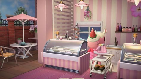 Ice Cream Animal Crossing, Ice Cream Shop Acnh Design, Acnh Ice Cream Shop Ideas, Ice Cream Parlor Acnh, Ice Cream Stand Animal Crossing, Acnh Ice Cream Parlour, Ice Cream Stand Acnh, Acnh Ice Cream Stall Design, Animal Crossing Ice Cream Stall