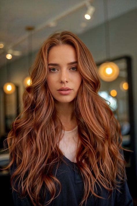 Natural Red Orange Hair Color, Auburn Hair Colors For Brunettes, Fall Hair Color Ideas Red, Hair For Red Skin Tone, Red Hair Color Inspiration, Long Auburn Hair With Highlights, Brassy Red Hair, Red Hair For Light Skin, Deep Copper Hair Color With Highlights