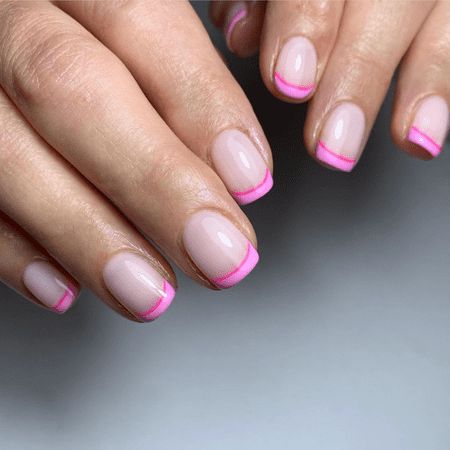 55 Creative but classic french tip nails to get a clean celebrity look Cool French Tips Nails, Color On Color French Tip, French Tip Gel Nails Squoval, Colored French Tip Nails Squoval, Double Color French Tip Nails, Sqovalnails French Tip, Blue French Tip Nails Squoval, Fun French Tip Nail Designs, Vacation Nails French Tips