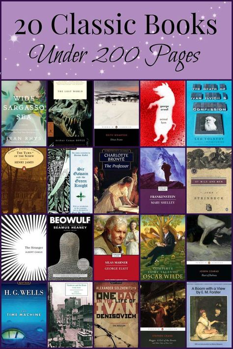 20 classic books under 200 pages. Challenge yourself to read classic literature but do so quickly! Read Beowulf, Frankenstein, Animal Farm, and more great literature. Short Novels To Read, Classic Romance Books, Classical Books, Classics To Read, Classic Literature Books, Books To Read Before You Die, Book Thief, Classic Novels, Books Everyone Should Read