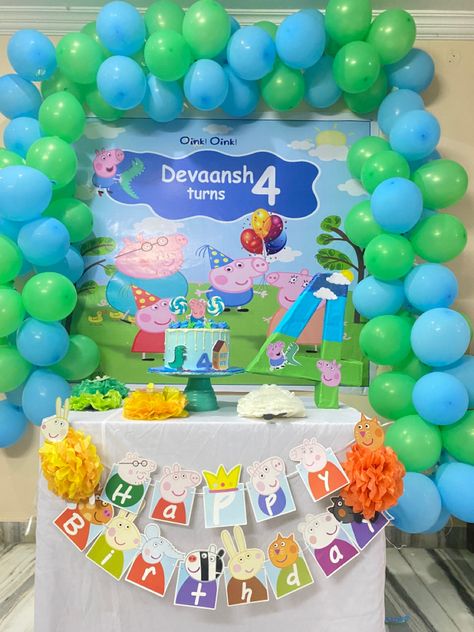 Pig Birthday Party Decorations, George Pig Birthday Party, George Pig Birthday, Peppa Pig Birthday Party Decorations, Peppa Pig Decorations, Peppa Pig Birthday Cake, 7th Birthday Party Ideas, Pig Birthday Cakes, 2nd Birthday Party For Boys