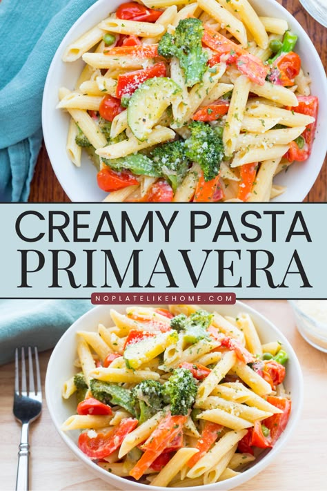 Red Sauce Pasta With Veggies, Easy Pasta With Veggies, Vegetarian Pasta Primavera, Pasta With Zucchini And Peppers, Creamy Pasta Primavera Recipes, Pasta Primavera Recipes Healthy, Sweet Pepper Pasta, Creamy Veggie Pasta, Primavera Sauce