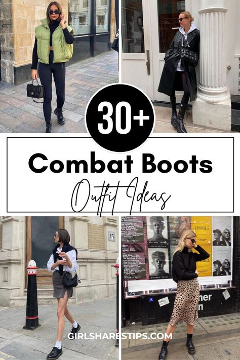 30+ Perfect Combat Boots Outfit Ideas for Women for Spring, Summer, Fall and Winter Combat Boots Going Out Outfit, Combat Boots With Skirt Fall Outfits, Combat Boot Jeans Outfits, Midi Boots Outfits, Engineer Boots Outfit Womens, Outfits With Combat Boots Fall, High Heel Combat Boots Outfit, How To Wear Combat Boots, Women Combat Boots Outfit