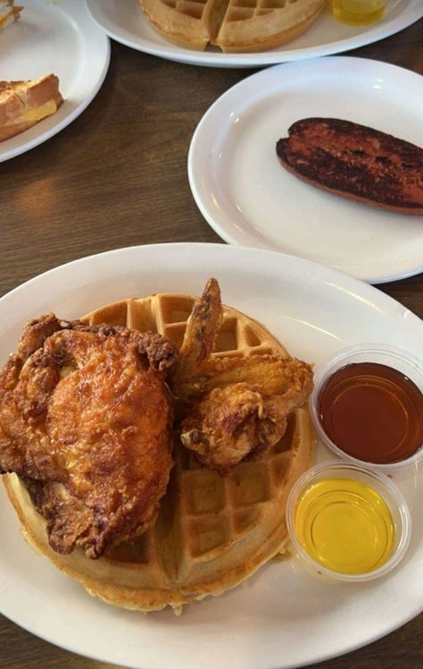 Chicken & Waffles , Breakfast , Restaurant Aesthetic Breakfast Restaurant Aesthetic, Waffles Breakfast, Breakfast Restaurant, Chicken Waffles, Restaurant Aesthetic, Chicken And Waffles, Food Cravings, Chicken Recipes, Waffles