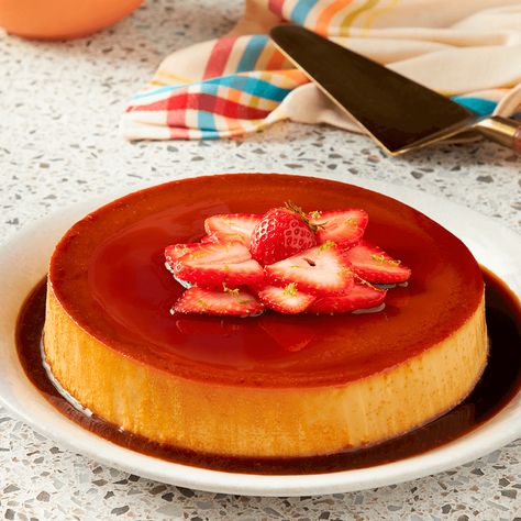 Strawberries & Flan - California Strawberry Commission Flan Ideas, Strawberry Flan, Valentines Goodies, Desserts Strawberry, Flan Dessert, Cakes For Sale, Flan Cake, Gelatin Recipes, Strawberry Dessert Recipes