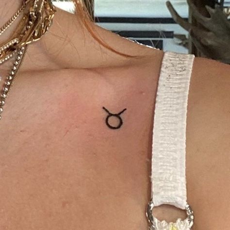 Collar Bone Tattoo Zodiac Sign, Niki Demar Tattoo, Taurus Zodiac Sign Tattoo, Nikki Demar, Taurus Zodiac Sign Symbol, Dainty Tattoos For Women, Gemini Sign Tattoo, Taurus Symbol Tattoo, Tattoo Collar Bone